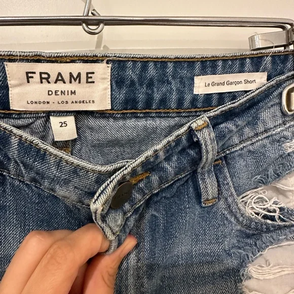 Frame Le Grand Garçon Denim Blue Distressed Jean Shorts - Picture 3 of 4